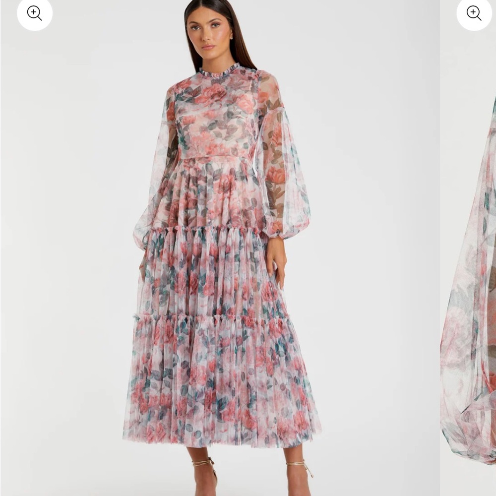 NWT MAC DUGGAL High Neck Long Balloon Sleeve Midi Dress sizer 4